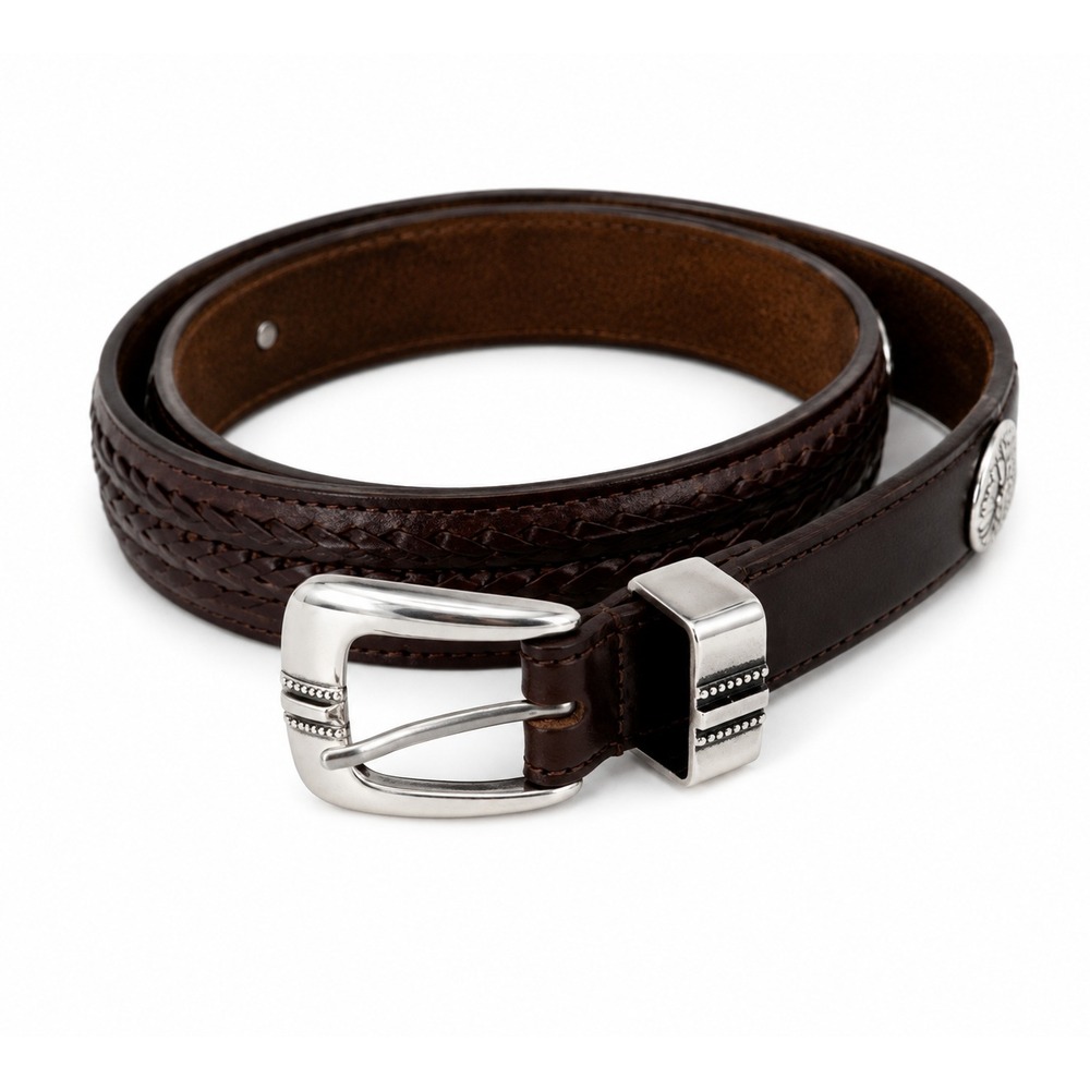 Brighton Onyx Men's 1998 Golf Motif Brown Leather Woven Inlay Belt Size 38